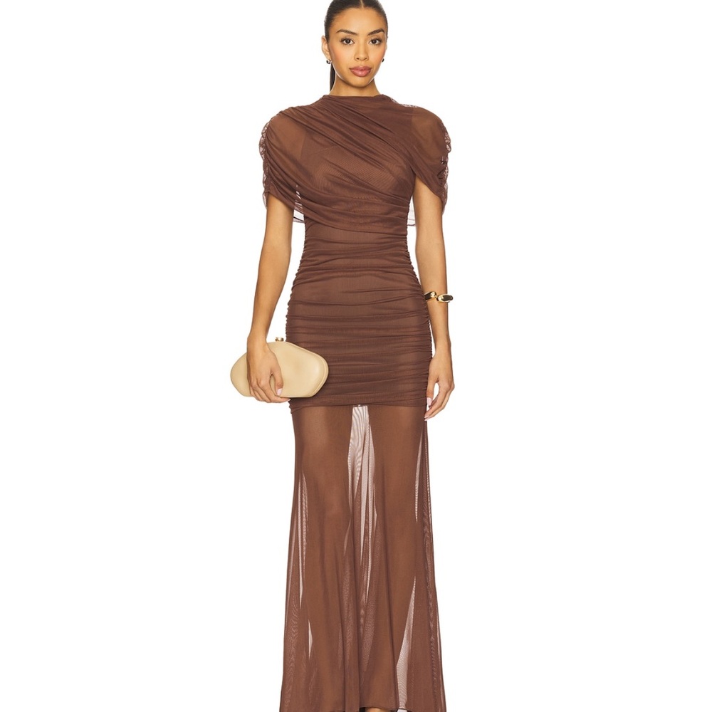 Amanda Uprichard Sheer Brown Maxi Dress